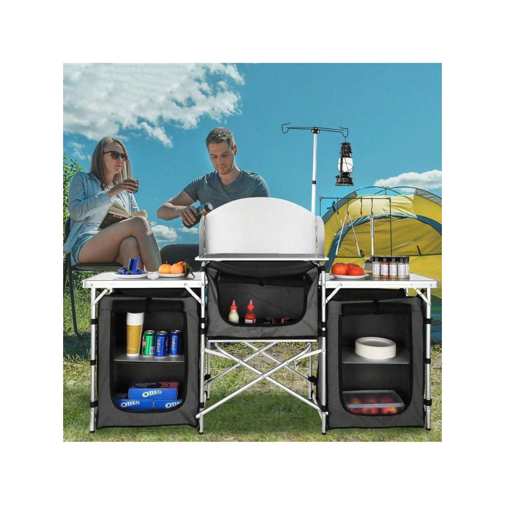 Outdoor Camping Kitchen Setup - Folding Camping Kitchen Table with 3