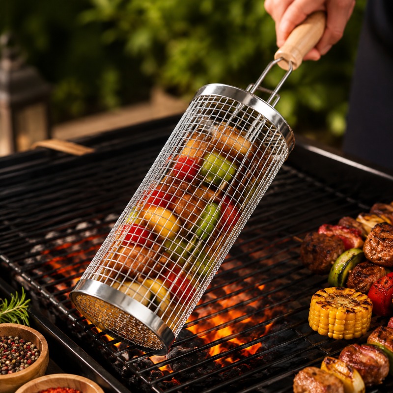 Round Barbecue Grill Basket Se - Outdoor Camping Essentials ulasan dan harga