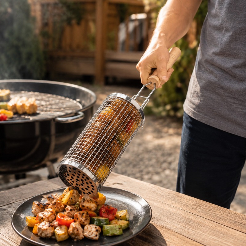 Round Barbecue Grill Basket Se - Outdoor Camping Essentials ulasan dan harga