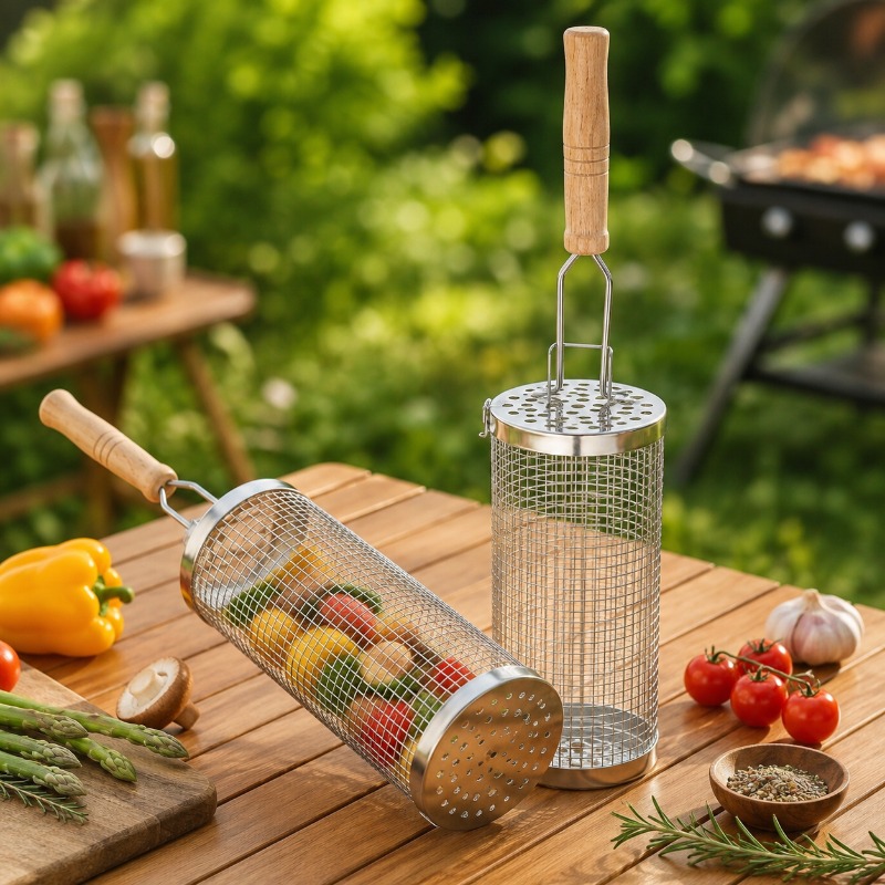 Round Barbecue Grill Basket Se - Outdoor Camping Essentials ulasan dan harga