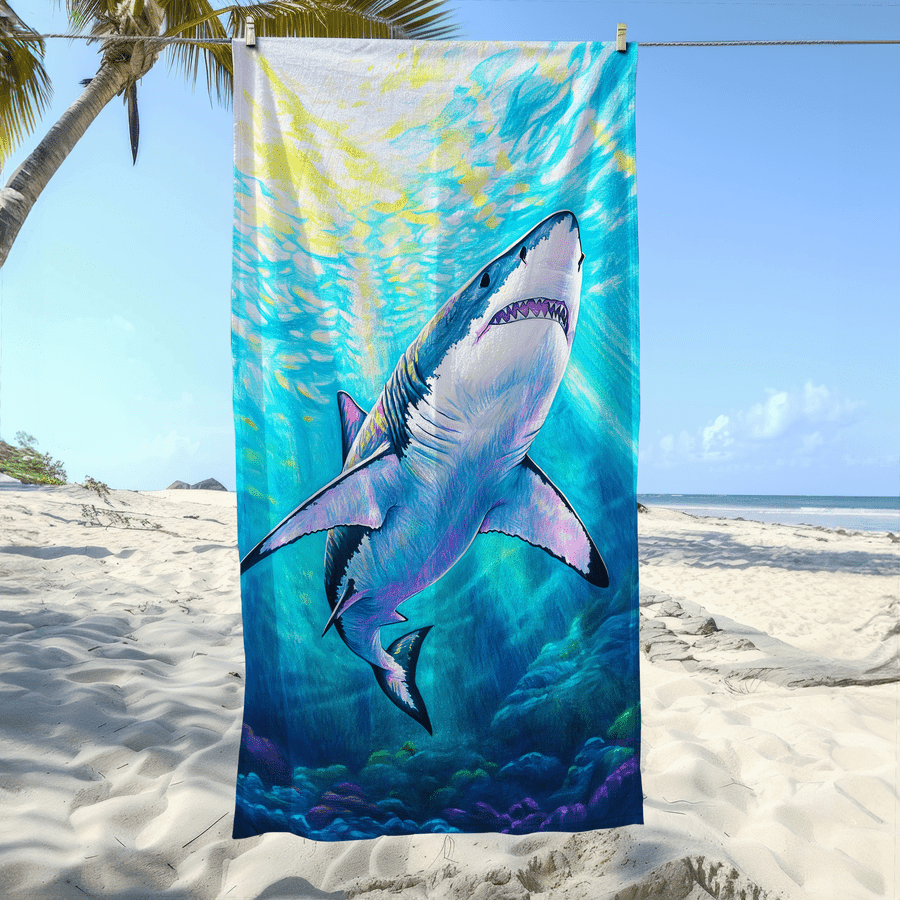 1pc Shark Pattern Sand-Proof M - Camp Towel Microfiber ulasan dan harga