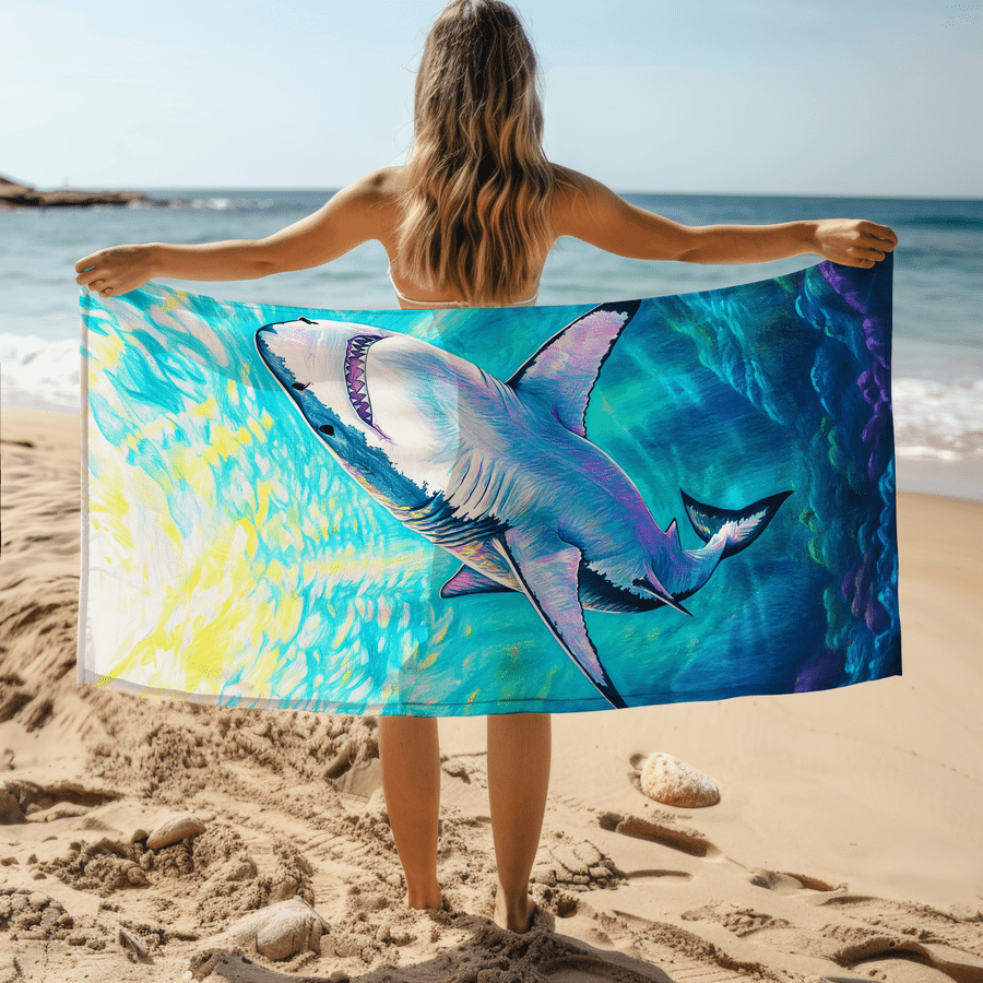 1pc Shark Pattern Sand-Proof M - Camp Towel Microfiber ulasan dan harga