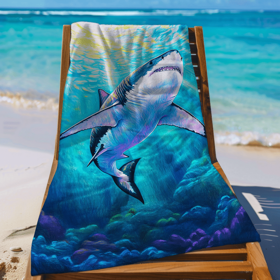 1pc Shark Pattern Sand-Proof M - Camp Towel Microfiber ulasan dan harga